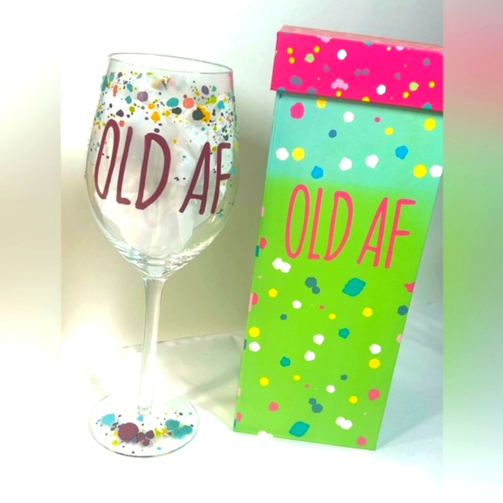 "Old AF" Fun Novelty Wine Glass with Gift Box